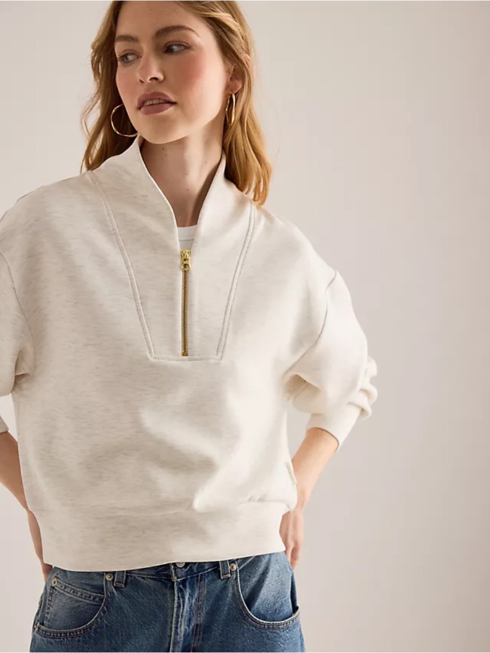 Varley Ivory Marl DoubleSoft Davidson Half-Zip Sweatshirt Small